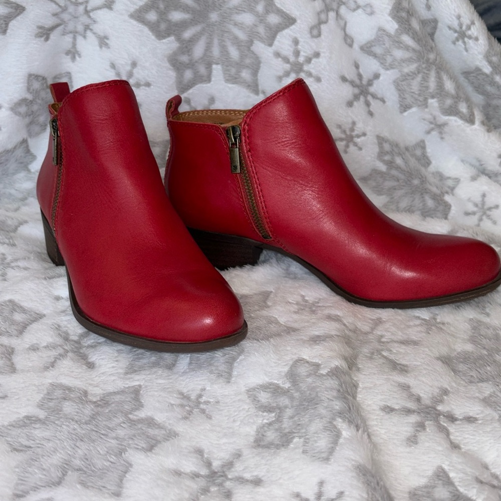 LUCKY Brand Basel Red Leather Booties  Sz 7.5. (38)